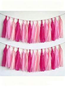 15pcs/Set, Blue & Pink Paper Tassel Party Garland Banner, Suitable For Party Decoration, Birthday Decoration, Baby Shower Backdrop Decoration - Multicolor - View 1