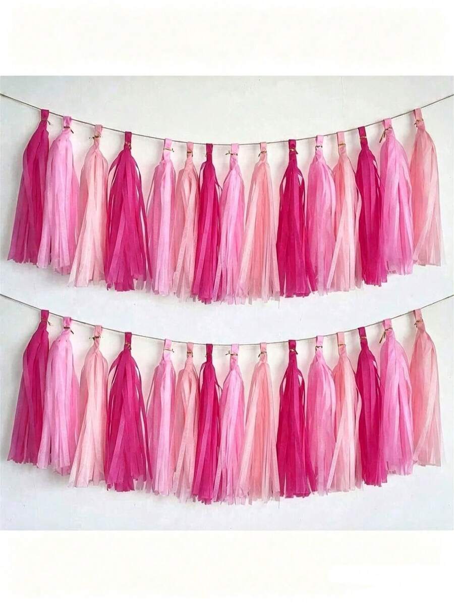 15pcs/Set, Blue & Pink Paper Tassel Party Garland Banner, Suitable For Party Decoration, Birthday Decoration, Baby Shower Backdrop Decoration - Multicolor - View 1
