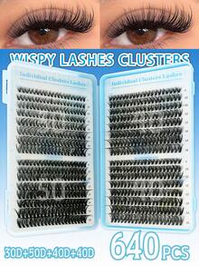 640pcs 30D+40D+50D DIY Eyelash Extension Kit, Includes Glue, Remover And Tweezers, All-In-One Home Beginner Eyelash Extension Set - Multicolor - View 5