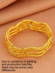 4Pcs Fashion Vintage Copper Plated 18k Gold Twisted Rope Women's Bracelets, Suitable For Holiday Gifts, Parties, Gatherings And Daily Wear - Yellow Gold - View 8