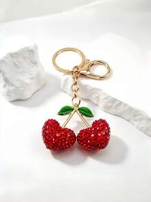 Hot-Selling New DIY Handmade Cute 3D Rhinestone Heart Cherry Keychain, Creative Rhinestone Cherry Car Key & Backpack Pendant, Mother's Day Gift For Girlfriend, Bag Decoration Charm, Holiday Creative Gift, Event Favor, Suitable For Daily Use - Multicolor - View 10