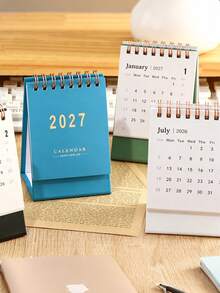 1 Pc Mini Desk Calendar 2026-2027 - Flip Design 18-Month Calendar (Jul 2026 - Dec 2027), Thick Paper & Twin-Wire Binding, Perfect For Home & Office (Random Color) - Multicolor - View 3