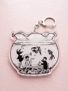 1Pc/4Pcs Kagurabachi Theme Acrylic Keychains, Featuring Demon Blade Ink Effect, Drawing Sword Pose, Chibi Style And Goldfish Tank Scene Design, Fashionable Bag Charm, Suitable For: Back To School, Gift For Anime Fans, Exquisite Collection, All Season - Multicolor - View 6
