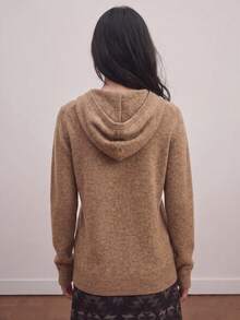 Áo cardigan len dệt kim dáng ôm dài có mũ cho nữ, phong cách Pháp, mùa Thu/Đông mới, 100% len nguyên chất thân thiện với làn da - màu nâu - Xem 4