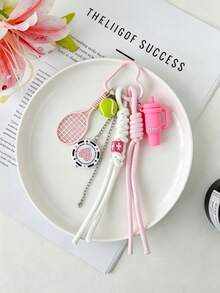 1pc Sports Style Tennis & Golf Racket Keychain, Braided Rope Bag Charm, INS Sweet Girl School Bag Pendant - Multicolor - View 6