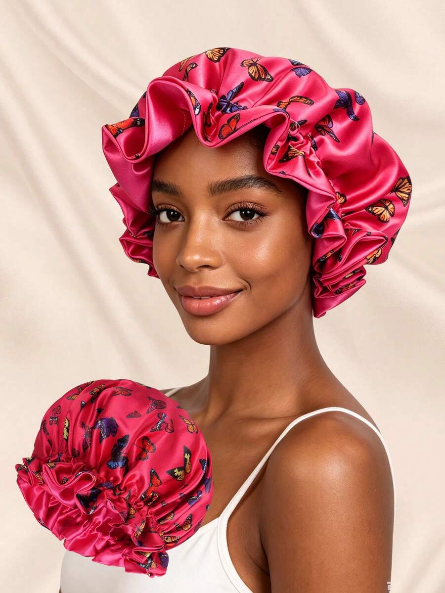 Double Layer Colorblock Satin Sleep Cap Wig Cap