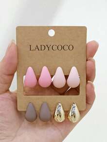 LADYCOCO 4對時尚可愛多色水滴耳環套組，ABS材質，適合女性日常配戴 - 彩色 - 查看 3