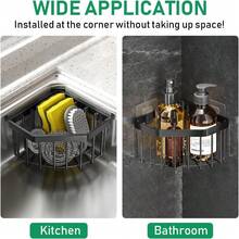 1pc Triangle Sink Storage & Draining Rack Set, Includes 1 Draining Basket And 2 Hooks, Sponge Corner Rack, No-Drill Space-Saving Kitchen Countertop Storage Shelf, Easy-To-Clean Sink Storage Solution, Kitchen Apartment Essential Decor - One Size - View 2
