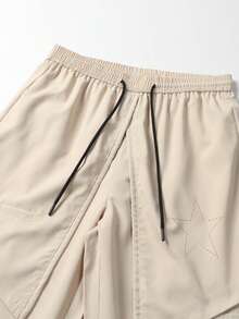 American Street Style Star Embroidery Men's 2 In 1 Drawstring Cargo Wide Leg Casual Pants - Apricot - View 6