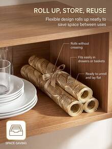 2-12pcs Gold Leaf Placemats, PVC Material Minimalist Style Foil Stamped Vase Mat, Washable, Easy To Clean, Wipeable, Non-Slip, Heat Resistant, Dining Table Placemats, Suitable For Room Decor, Home Dining Table Decor, Home Decor, Suitable For Holidays, Parties, Birthdays, Weddings And Dinners - Multicolor - View 5