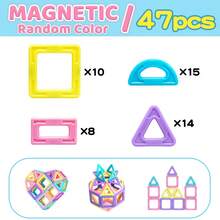 26/47/68pcs Magnetic Building Blocks Kids Magnetic Tiles Toy, Macaron Color Creative 3D Building Blocks, Suitable For Boys And Girls Educational And Birthday Gift, Random Color, Random Style - Multicolor - View 8
