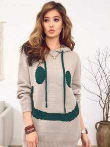 Autumn/Winter European And American Style Elegant Fashion Mature Plus Size Women's Knit Pullover Sweater, Long Sleeve Drawstring Hooded Plus Fall - Khaki - View 5