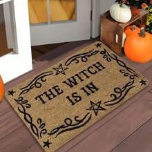1pc "Witch Here" Magic Doormat, Plush Material, 0.4 Inch Thick, 1.28 Lbs, Brown Base With Black Stars And Spell Design, Suitable For Halloween - Apricot - View 6