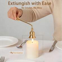 1pc Gold Long Handle Candle Extinguisher, Elegant Bell-Shaped Candle Snuffer, Safely Extinguish Pillar Candles, Jar Candles And Taper Candles, Smokeless And Stain-Free, Quick Extinguishing, Vintage Polished Metal Candle Accessory, Suitable For Home Decor, Dining Table, Wedding Party, Spa - Multicolor - View 5