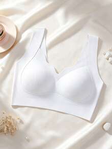 4pcs Women's Solid Color Seamless Wavy Edge Wire-Free V-Neck Soft Support Comfortable Bra, Recommended To Choose One Size Larger Than Your Own - Multicolor - View 3