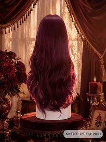 alicegarden Wig sintetis sepanjang 28 inci dengan gaya bergelombang alami dalam warna burgundy yang memukau. Desain belahan tengah, wig palsu ini sangat cocok untuk cosplay Halloween dan penggunaan sehari-hari, menawarkan hadiah wig yang alami dan tahan lama untuk para wanita. - Burgundy - View 4