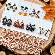 Halloween Creative Ghost Bow Shape Polymer Clay Mold, Halloween Theme Soft Clay Jewelry Making Mold, Various Ghost Shape Handmade Earring Mold - Apricot - View 4