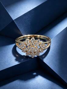 1pc Sparkling Glamorous Floral Cluster Full Zirconia Inlaid Ring For Women, Party Gathering Date Street Vacation Eye-Catching Accessory - Ring - View 22