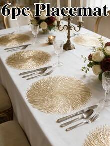 6pcs, Gold Round Hollow PVC Placemats, Washable Tabletop Decor Mats, Non-Slip Odorless Tableware Mats, Durable Highly Attractive Coasters, Suitable For Restaurants, Cafes, Homestays, Fit For Festivals, Parties, Gatherings, Birthdays, Weddings, Dinners. - Multicolor - View 13