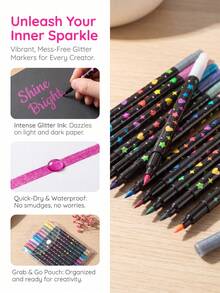 Dual-Tip Dual-Color Glitter Markers 24/48/72/96 Colors Optional, Self-Glitter Painting Pens For Kids DIY Drawing, Student Art Doodle, Long Barrel Ink-Resistant, Suitable For Birthday - Multicolor - View 2