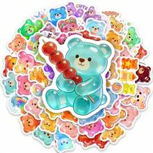 somoving 50pcs Personalized Teddy Bear Analysis Stickers, Waterproof And Durable, Sweet And Cute Style, Colorful Teddy Bear Candy Pattern, Scratch-Resistant Material Design, Suitable For Decorating Notebooks And Water Bottles - Multicolor - View 9