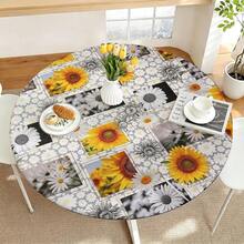 1pc Sunflower Illustration Round Tablecloth, Daily Tablecloth With Elastic Edge, Soft And Wrinkle-Resistant, Waterproof, Oil-Resistant And Scratch-Resistant, Suitable For Round Dining Table, Outdoor Restaurant Decoration And Outdoor Party, Kitchen, Baking, Outdoor Decoration, Outdoor Patio, Breakfast, Brunch And Party Decoration - Multicolor - View 5