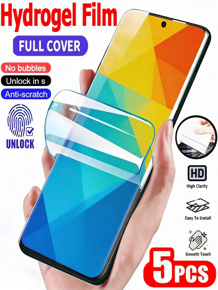 5pcs High Clear Hydrogel Full Coverage Phone Screen Protector Film, Compatible With Infinix Hot 60/50/40 Note/Zero, Anti-Explosion Anti-Scratch, Smooth Oil-Resistant Layer, Easy Installation, Self-Healing Scratches, Soft Film Protector [Non-Glass]