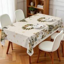 1pc Christmas Town Tablecloth, Christmas Wreath Snowman Deer Snowflake Christmas Tree Print Pattern, Polyester Material Single-Sided Print, Suitable For Tabletop, Washable And Reusable, Suitable For Indoor, Outdoor, Yard, Wedding, Banquet, Party, Outdoor Dining, Suitable For Craft Exhibition, Banquet Event Decoration - Multicolor - View 9