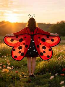 Adult Halloween Animal Costume Cape, Simulated Ladybug, Bee, Butterfly, Dragonfly Wing Design Cape Prop - Multicolor - View 2