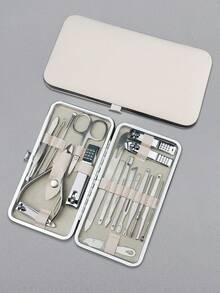 Stainless Steel Nail Clipper Set With Storage Box, Includes Foot Trimming Scissors And Manicure Tools, Complete Nail Clipper And Manicure Care Tool Set - Beige - View 2
