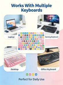 Two Set Colorful Keyboard Letter Stickers, Removable Waterproof Keycap Decals, Cute Multicolor Alphabet Number Symbol Stickers For Desktop Laptop Gaming Keyboard, Easy‑To‑Apply Keyboard Decor Accessories, DIY Office Games Decorations Holiday Gifts. - View 9