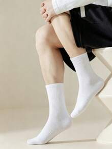 6 Pairs White High Elasticity Sports Socks, Mid-Calf Socks, Long Socks, Suitable For Daily Sports, Breathable And Moisture-Wicking Unisex Casual Socks, Back To School Essential Christmas Gift - White - View 2