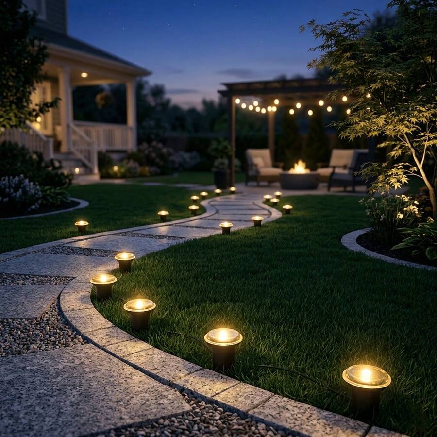 Solar LED Cylindrical Pathway Stake Lights, Soft Warm White Glow, Waterproof, Auto On/Off At Dusk, Low‑Profile Ground Lamps For Garden Walkway, Lawn And Patio Landscape Lighting