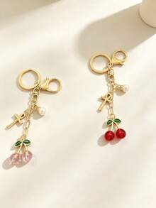 Cherry Pearl Anka Cross Keychain, Niche Exquisite Bag Charm, Portable Accessory, French Cherry Pendant Key Chain, Faux Pearl Cross Pendant, Girl's Backpack Decoration - Cherry Pearl Cross - View 7