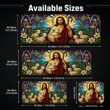 1pc Jesus The Good Shepherd Stained Glass Lamb And Lily Print XL Gaming Mouse Pad, Christian Faith Keyboard Desk Mat, Religious Gift - View 5