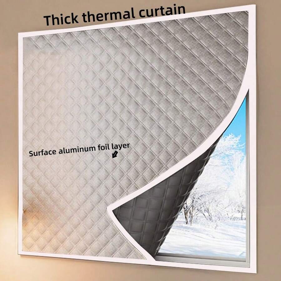 Thickened Aluminum Foil Thermal Curtains | Winter Windproof Sealing Solution Bedroom Soundproof Blackout No-Drill Easy Installation - Silver Cotton Curtain With White Border, Full Piece - View 1