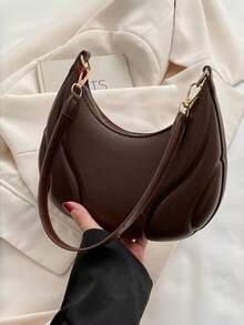 1pc Crescent-Shaped PU Leather Shoulder Bag, Fashion Minimalist Solid Color Women's Underarm Bag, All-Season Style, Minimalist Solid Color Shoulder Bag - Multicolor - View 4