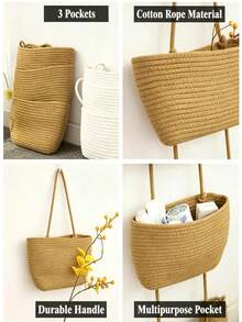 Wall-Mounted Woven Rope Storage Basket, 3-Tier Over-The-Door Hanging Basket, Bathroom Wall-Mounted Jute Storage Organizer, Decorative Nursery Storage Basket, Suitable For Small Gift Basket, Laundry Basket, Home Storage Organizer - Multicolor - View 10