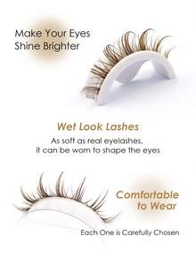 Sibeuna 9 Pairs Brown Wet-Look False Eyelashes, Transparent Band, Glossy Makeup Effect, Natural Style, Slender Design, Brown, Create Bright Eyes, Beginner Friendly, Magic Makeup Effect - Brown - View 5