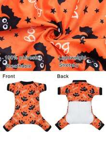 1pc Halloween Print Pet Pajamas, Small/Medium Bat Print Dog Clothes - Multicolor - View 2