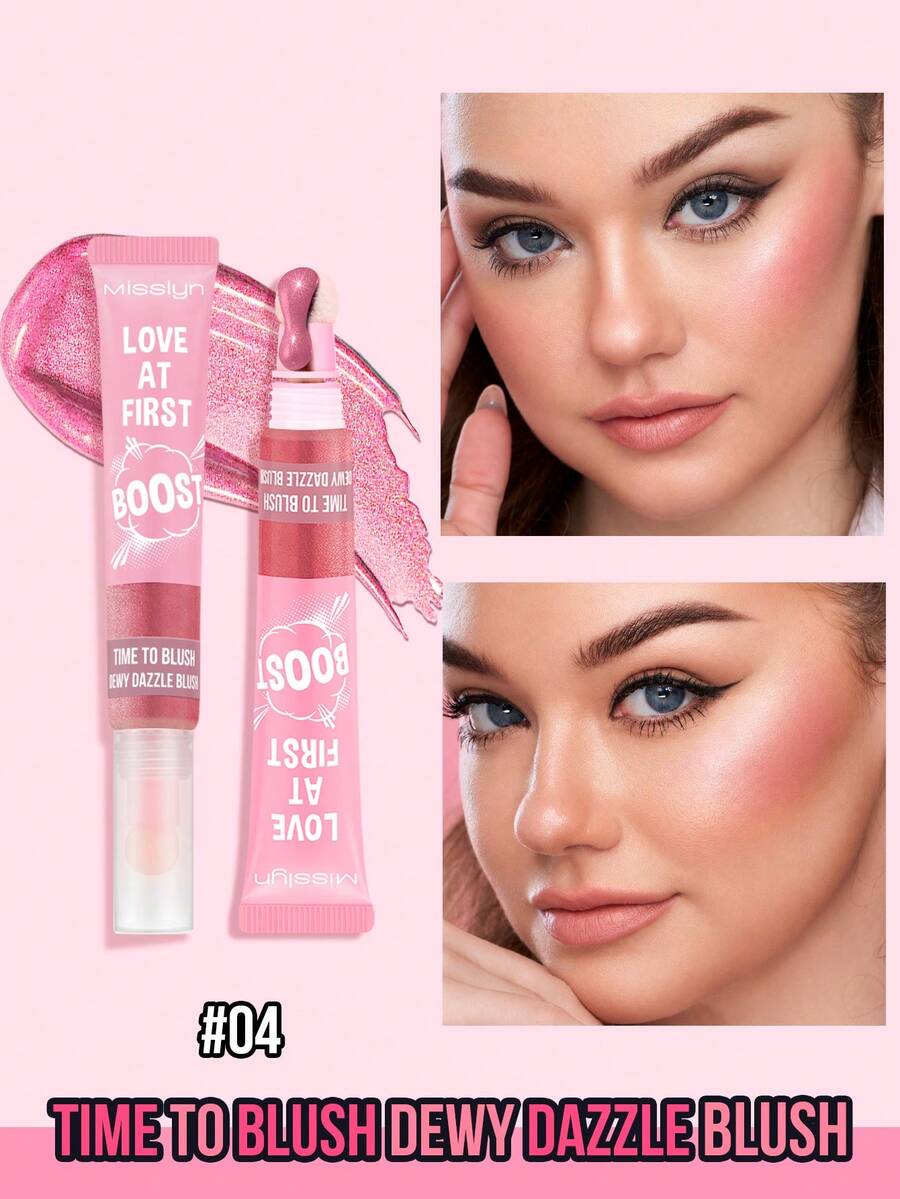 MISSLYN 1入 Love At First Boost 液體腮紅，可疊加顯色，輕盈滑順質地，附氣墊刷頭，臉頰腮紅盤，適合日常/派對/Y2K，柔美妝感/玫瑰腮紅/自然光澤，腮紅粉，萬聖節妝容