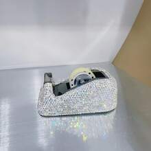 1PC Shiny Elegant Rhinestone PVC Tape Dispenser, Effortless Transparent Tape Cutter, Masking Tape Cutter, Stationery, School Supplies, Office Supplies, Office Desk Accessories, Ribbon Cutter - Multicolor - View 9