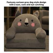 Grey Cartoon‑Style Foldable Sofa Chair, 2‑Layer Structure With Wide Handles & Supportive Backrest For Home Bedroom Use - Light Grey - View 6