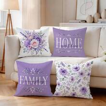 4pcs/1pc Floral & Text Pattern Pillow Covers, Single-Sided Printed Pillow Covers, Suitable For Living Room, Bedroom, Home Decor, All-Season Pillow Covers - Multicolor - View 6