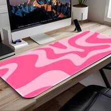 Pink Swirl Abstract Aesthetic Large Desk Mouse Pad, Retro Wave Pattern Extended Keyboard Mat, Non-Slip Rubber Base Stitched Edge Soft Fabric Desk Pad, Office Gaming Home Decor Gift - View 7