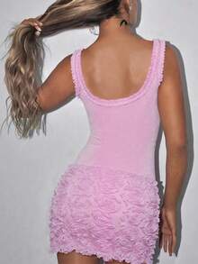 Gaun Bodycon Rajut Tanpa Lengan Warna Pink untuk Wanita, Pakaian Pesta Seksi, Panjang Pendek - Berwarna merah muda - View 3