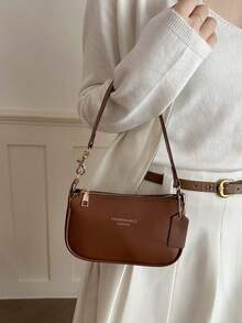 Fashionable Retro Mini Solid Color Textured Shoulder Bag With Pendant, Suitable For Shopping, Wallet, Young Women, College Students, Newcomers, Office Workers. They Are Perfect For Office, University, Work, Business, Commuting, Outdoor Activities, Travel And Outings - Brown - View 5