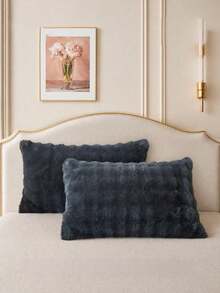 1pc Dark Gray Faux Fur Pillowcase (No Filling), Decorative Modern Flannel Plush Throw Pillow Cover, Zipper Closure, Suitable For Bedding, Home, Sofa, Living Room, Warm - Dark Grey - View 8