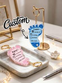 1pc Customized Foot-Shaped Acrylic Keychain, Personalized Text Date Weight Key Ring, Custom Commemorative Souvenir Gift, Suitable For Family - Multicolor - View 6