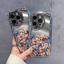 Holographic Half-Screen Floral Phone Case Compatible With Apple 16 15 14 Pro Max 13 12, Electroplated Mirror Finish, Shockproof - Multicolor - View 2